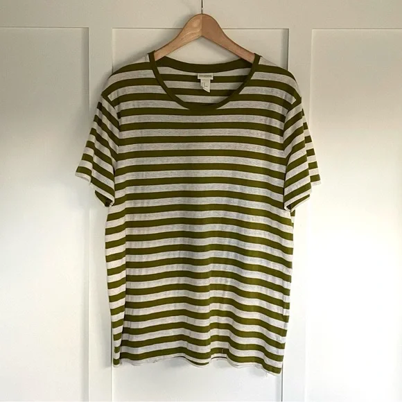 H&M Olive Green & White Striped Short Sleeve Tee Shirt - Picture 2 of 9
